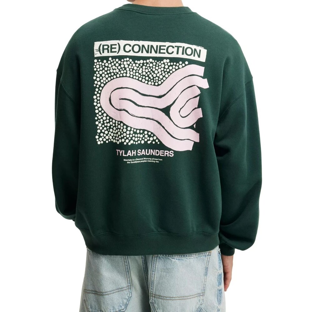 COTTON ON Sweater Mens Medium Green Pullover Crew Tylah Saunders Box Fit